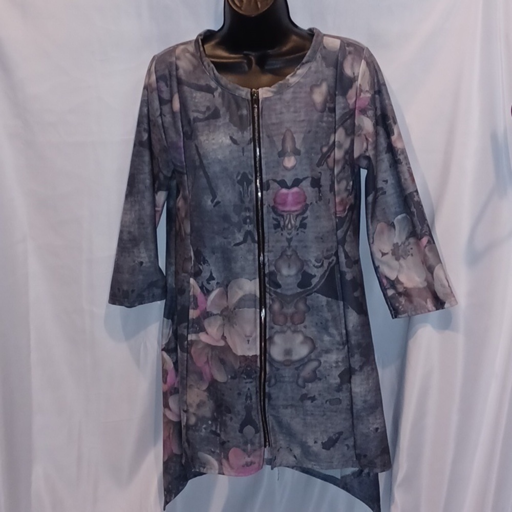 Simply Aster Zip Front Jacket, gray/pink, pockets